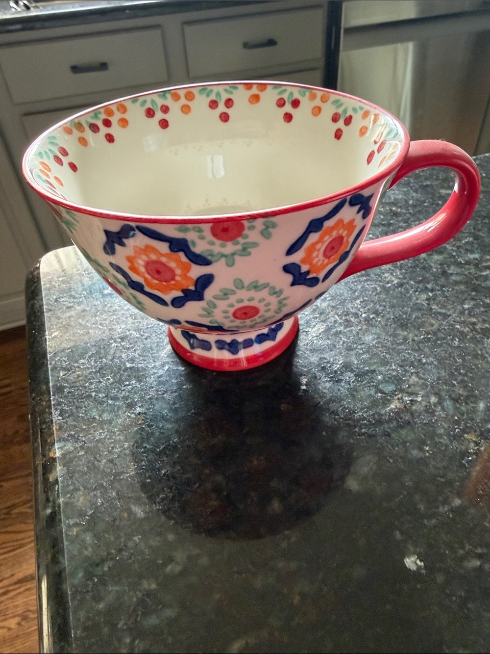 Colorful Ceramic Mug in White with Red Trim